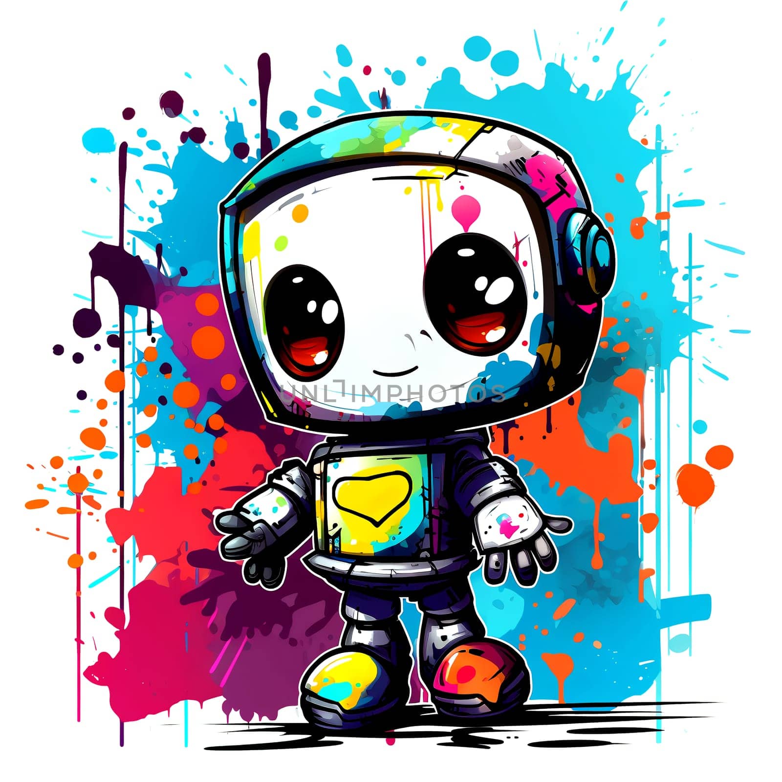 Cute cartoon Robots. Funny cyborgs. Steampunk Robots. AI Generated. by AndreyKENO