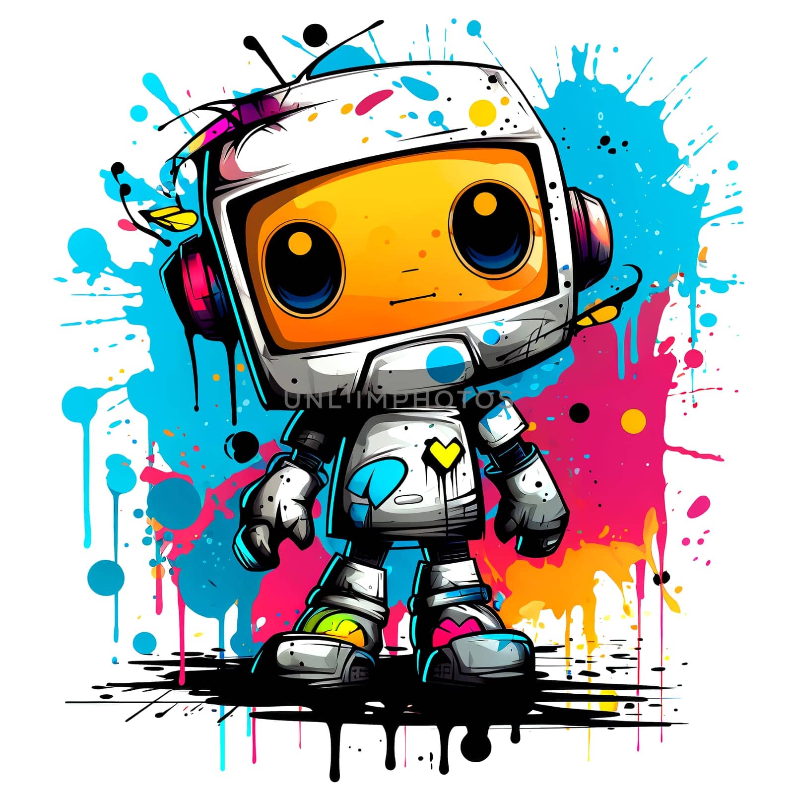 Cute cartoon Robots. Funny cyborgs. Steampunk Robots. AI Generated. by AndreyKENO