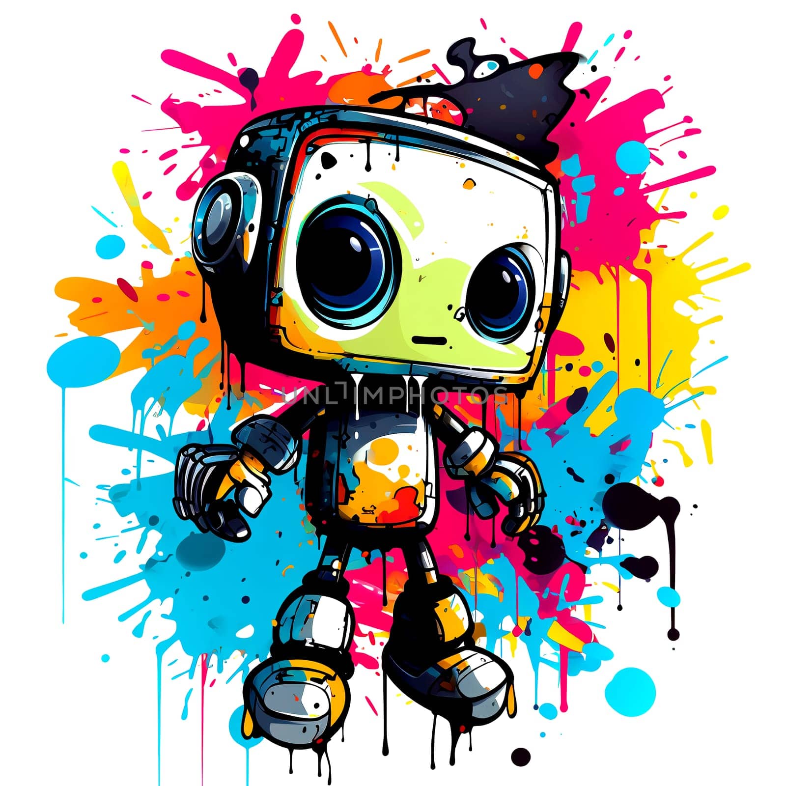 Cute cartoon Robots. Funny cyborgs. Steampunk Robots. AI Generated. by AndreyKENO