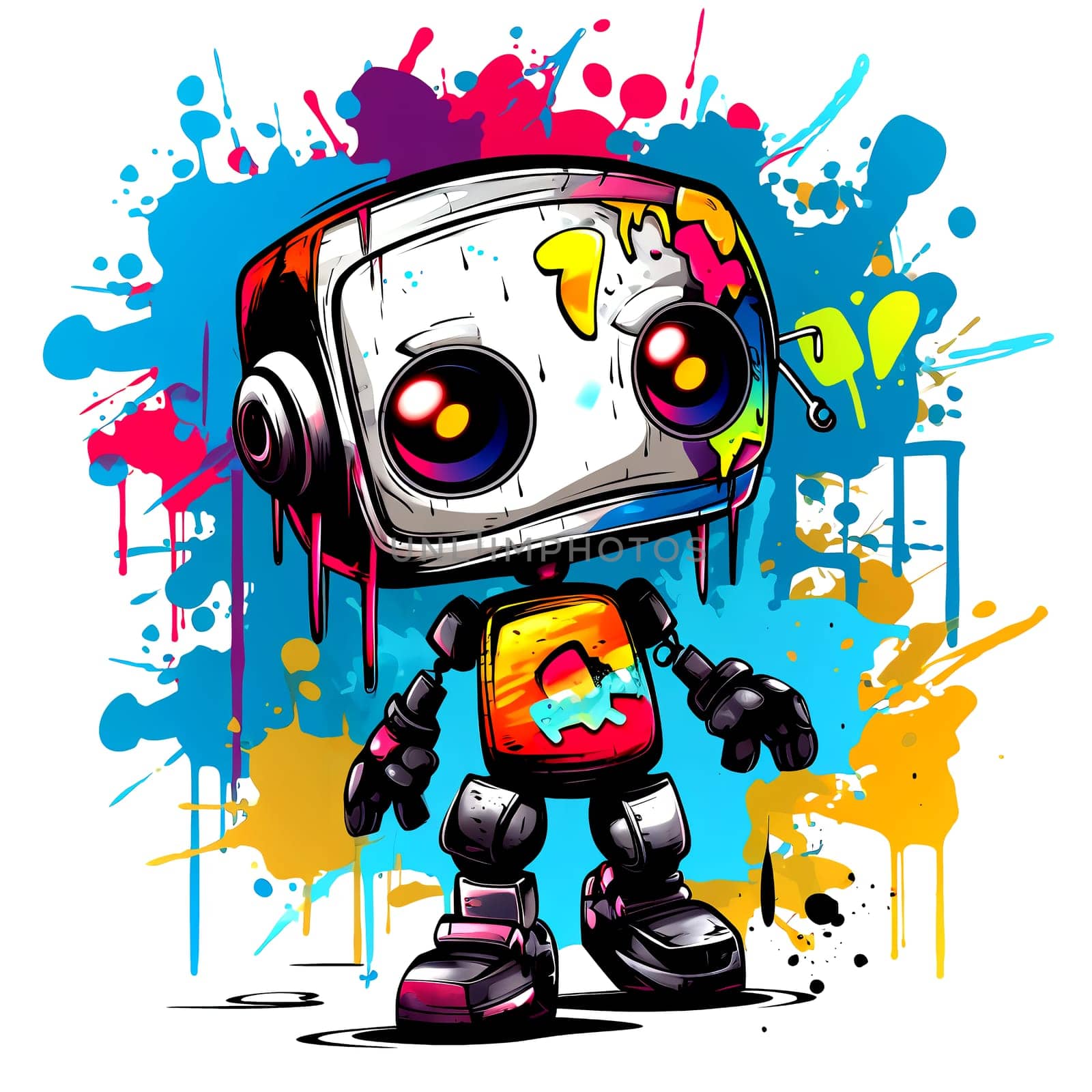 Cute cartoon Robots. Funny cyborgs. Steampunk Robots. AI Generated. by AndreyKENO