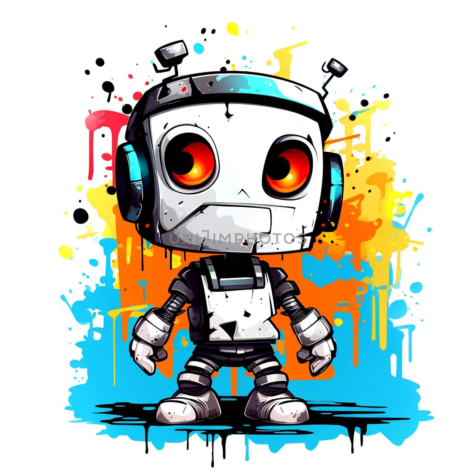 Cute cartoon Robots. Funny cyborgs. Steampunk Robots. 