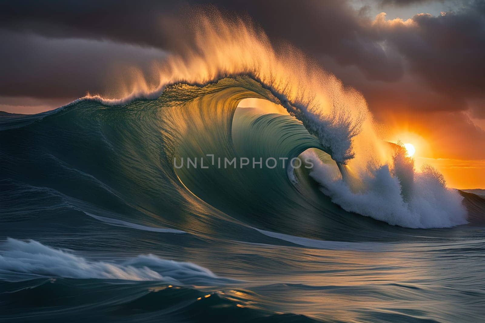 Surfing ocean wave at sunset. Beautiful natural landscape. by yilmazsavaskandag