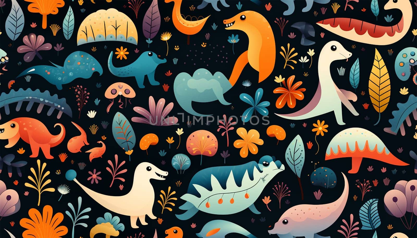 Adorable seamless pattern with funny dinosaurs in cartoon. Ideal for cards, invitations, party, banners, kindergarten, baby shower, preschool and children room decoration pastel