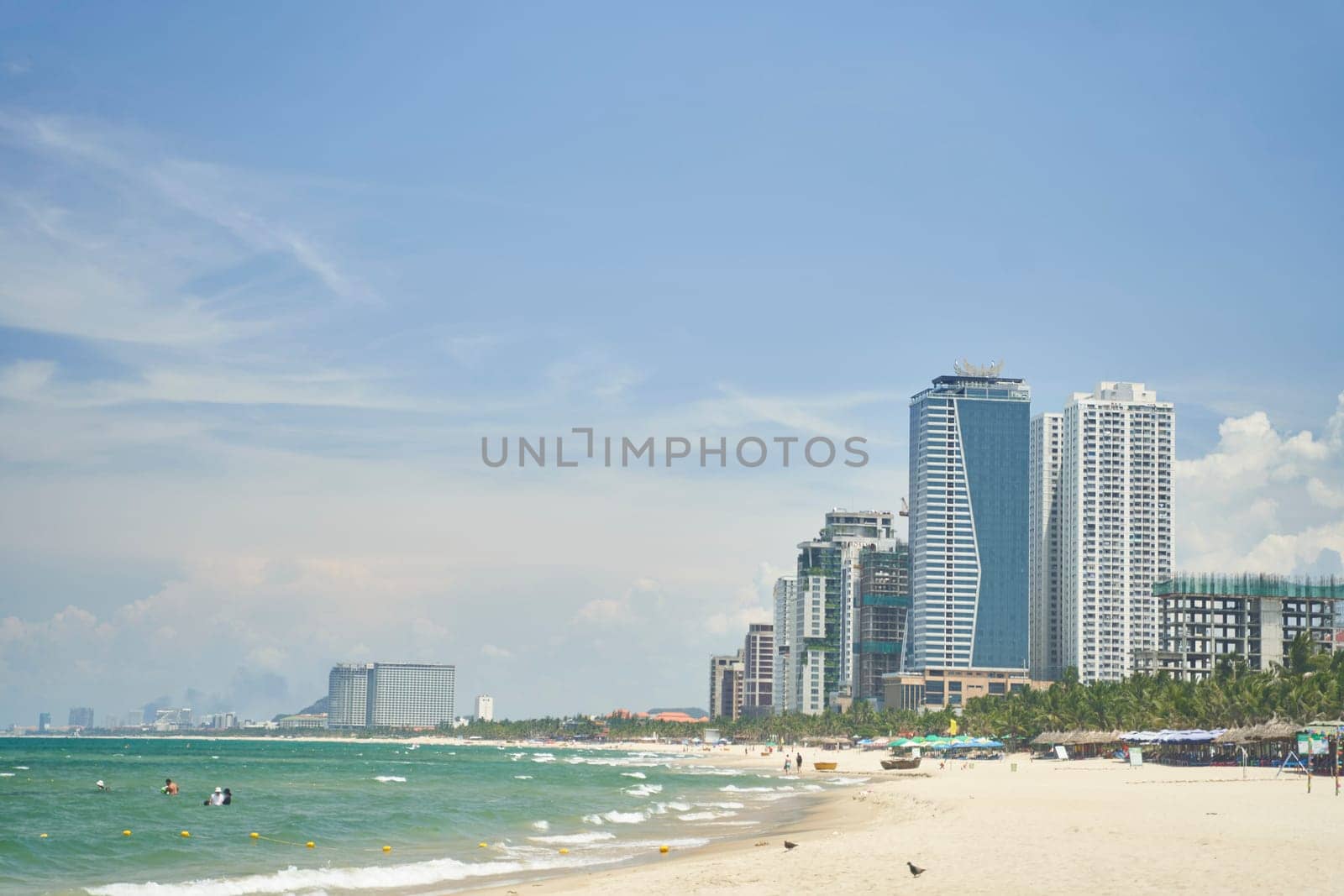 Danang, Vietnam - 06.27.2023: View of the coastline. Beach in Da Nang City, Vietnam. High quality photo