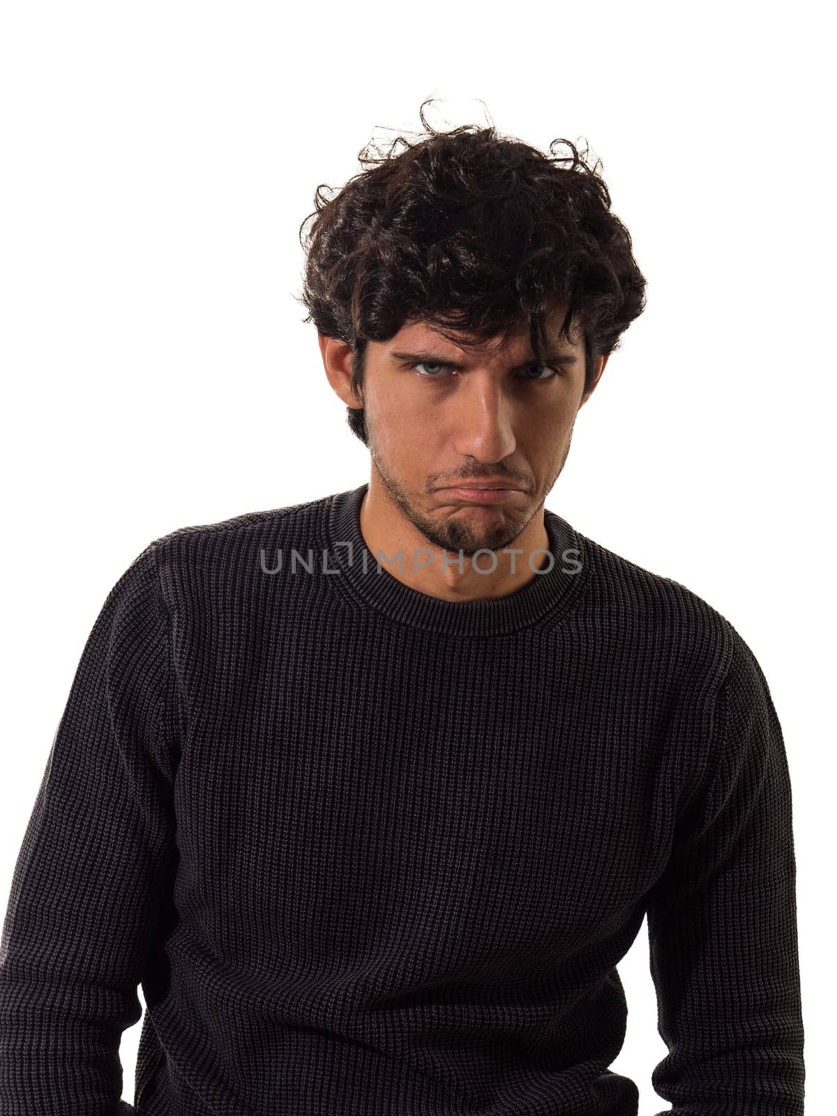 Curly-Haired Man in a Stylish Black Sweater by artofphoto