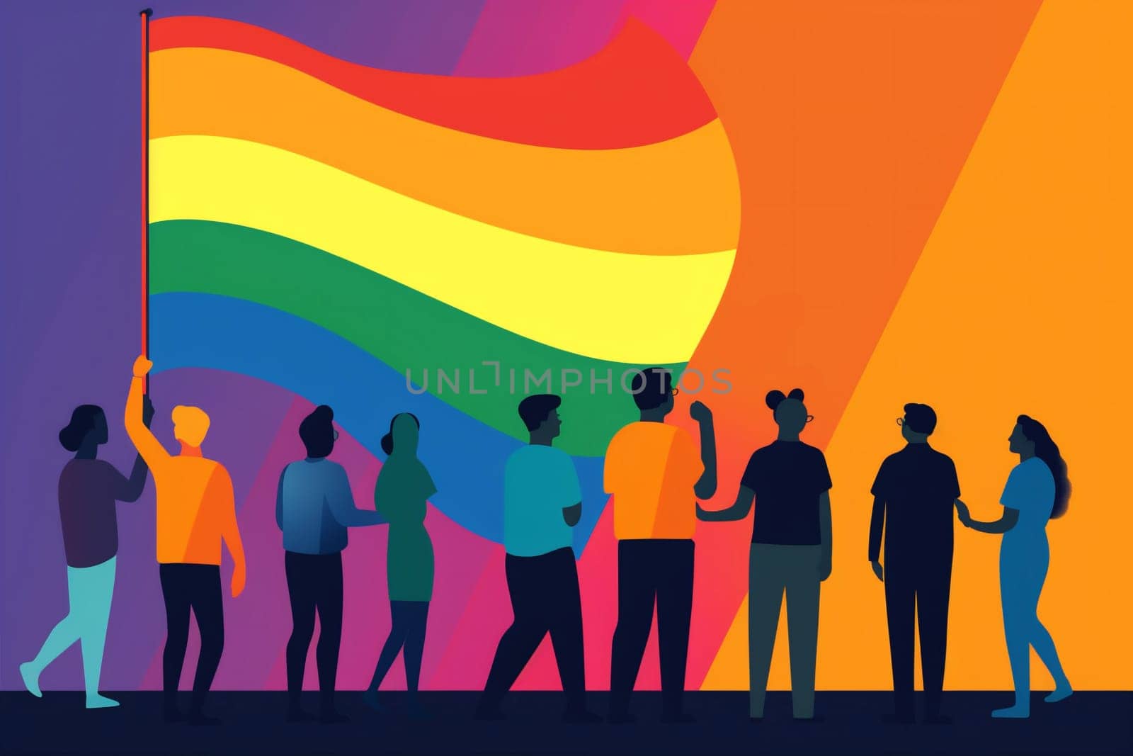 community colourful holding lgbt rainbow lifestyle social protest flag parade pride concept freedom party bisexual tolerance homosexual sex celebration group. Generative AI.