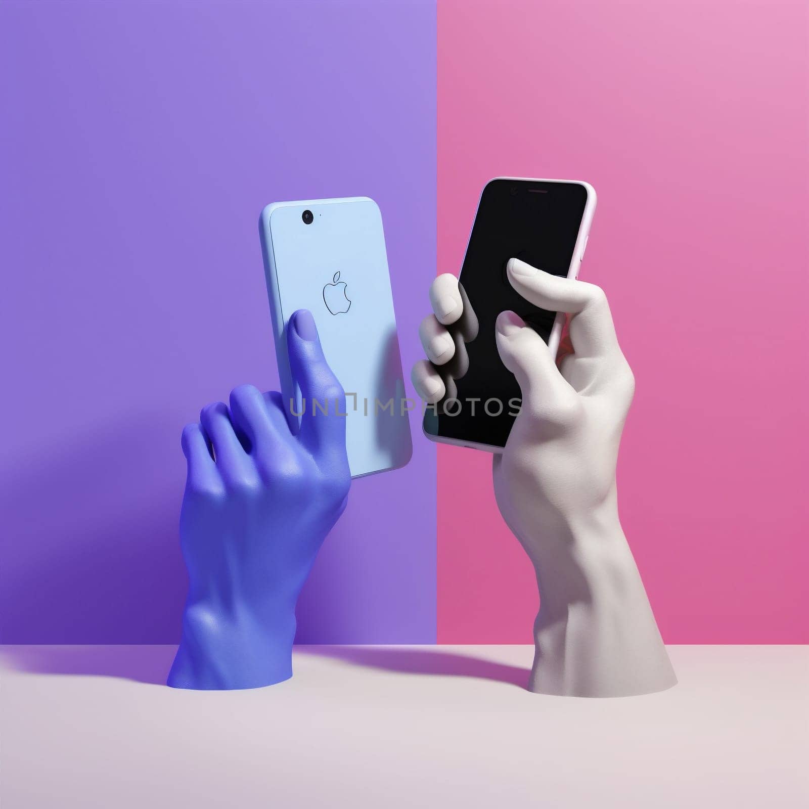 art online screen modern background finger hand design collage phone purple. Generative AI. by Vichizh