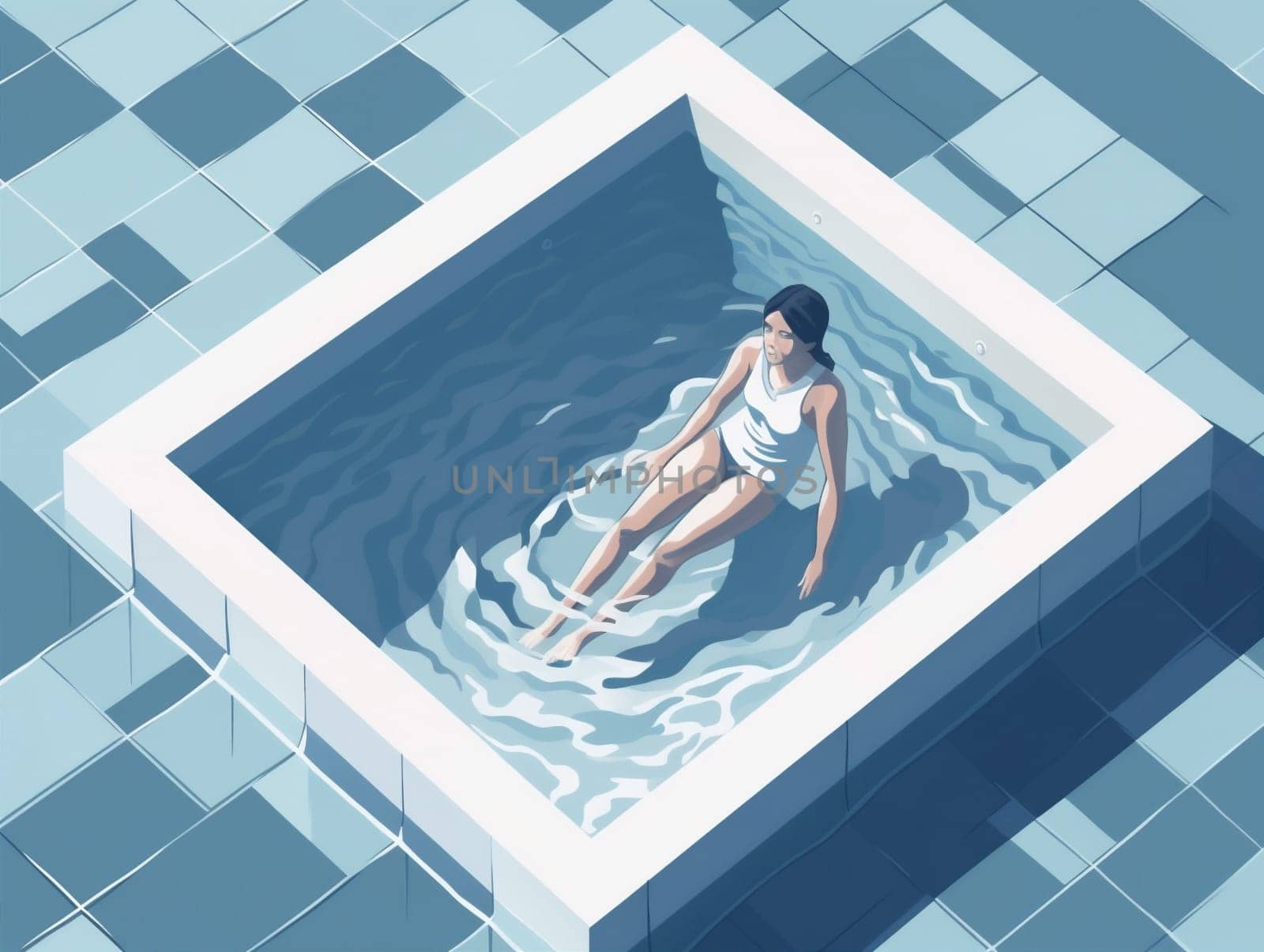 woman illustration pool water holiday swim person summer girl fun young. Generative AI. by Vichizh