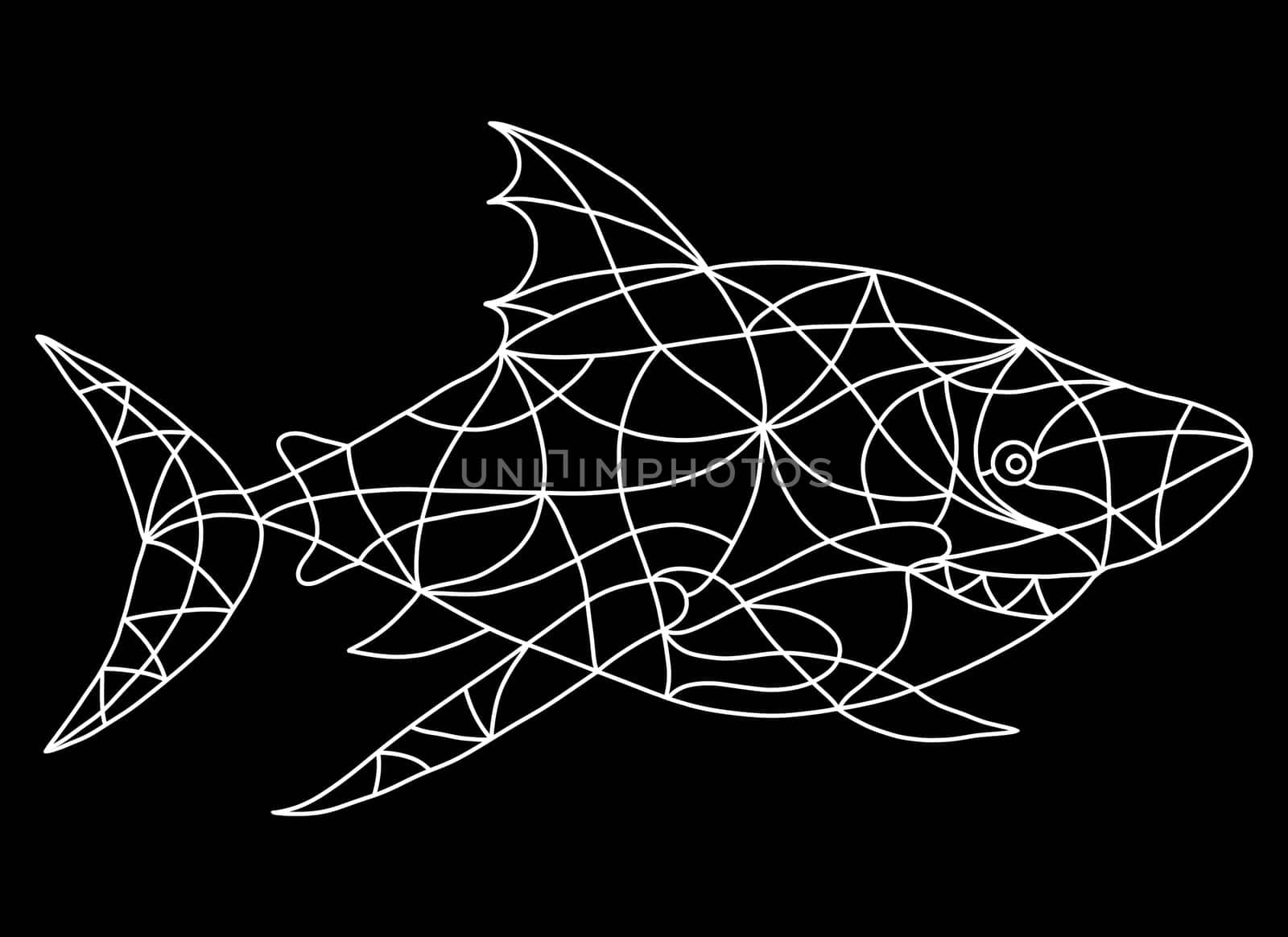 Black and White Shark in Stained Glass Window Style. by Rina_Dozornaya