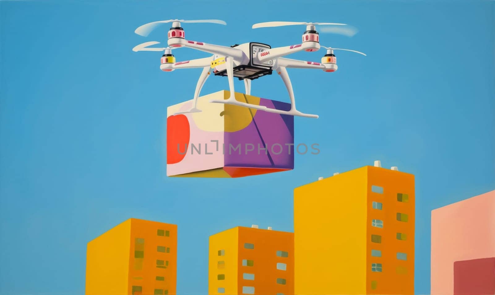 delivery cargo technology drone air aircraft fast helicopter fly blue. Generative AI. by Vichizh