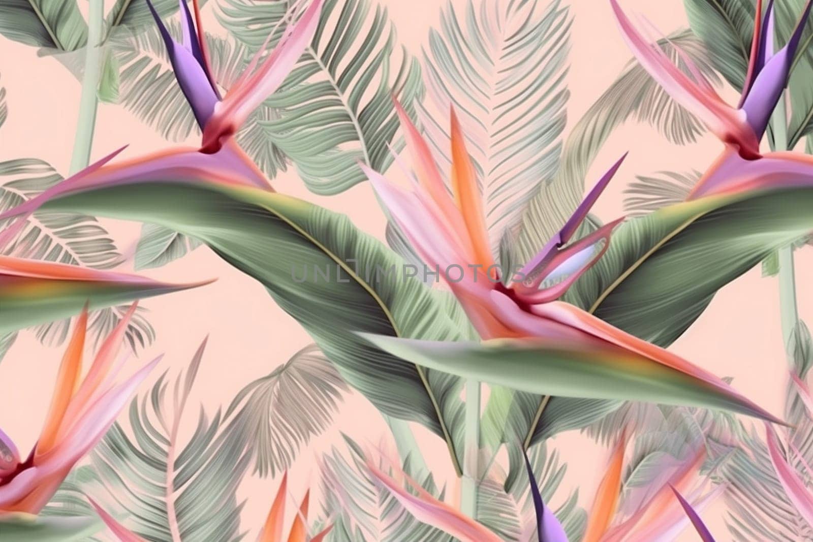 seamless pink pattern jungle flower colorful leaf tropical orange trendy. Generative AI. by Vichizh
