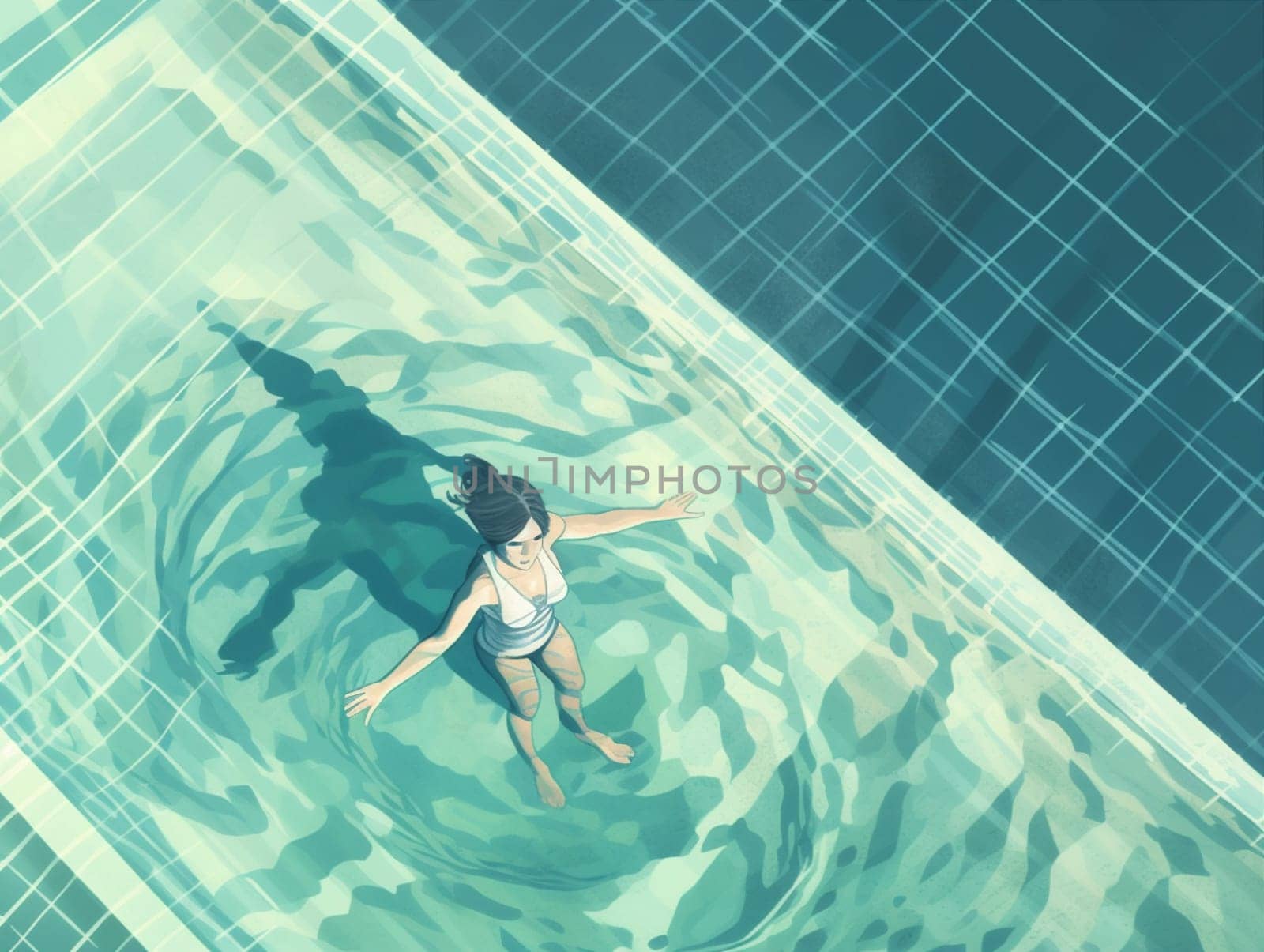 woman illustration beach activity relax blue cartoon sea pool holiday background girl summer female body lifestyle person water swim flat young bikini. Generative AI.