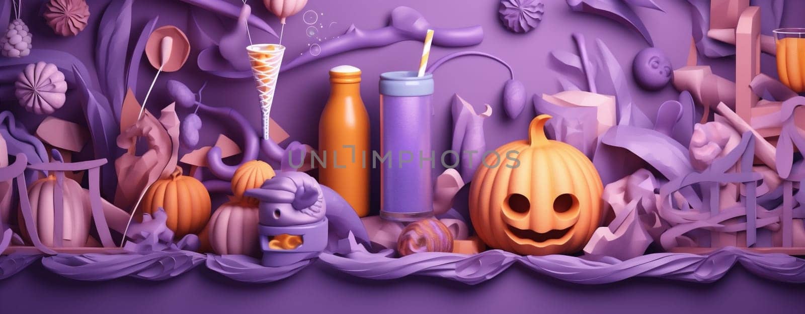 purple holiday autumn skittish cake colorful fun candy ghost sweet symbol party black halloween pumpkin spider halloween orange icing celebration party. Generative AI.