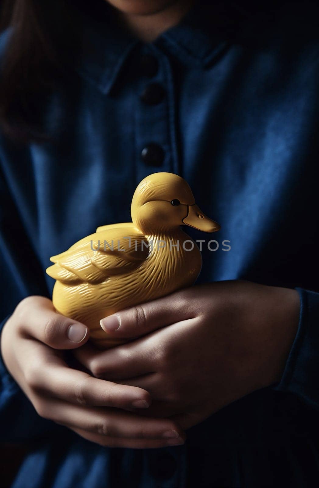 child duckling girl bird little close-up farm hand duck yellow. Generative AI. by Vichizh