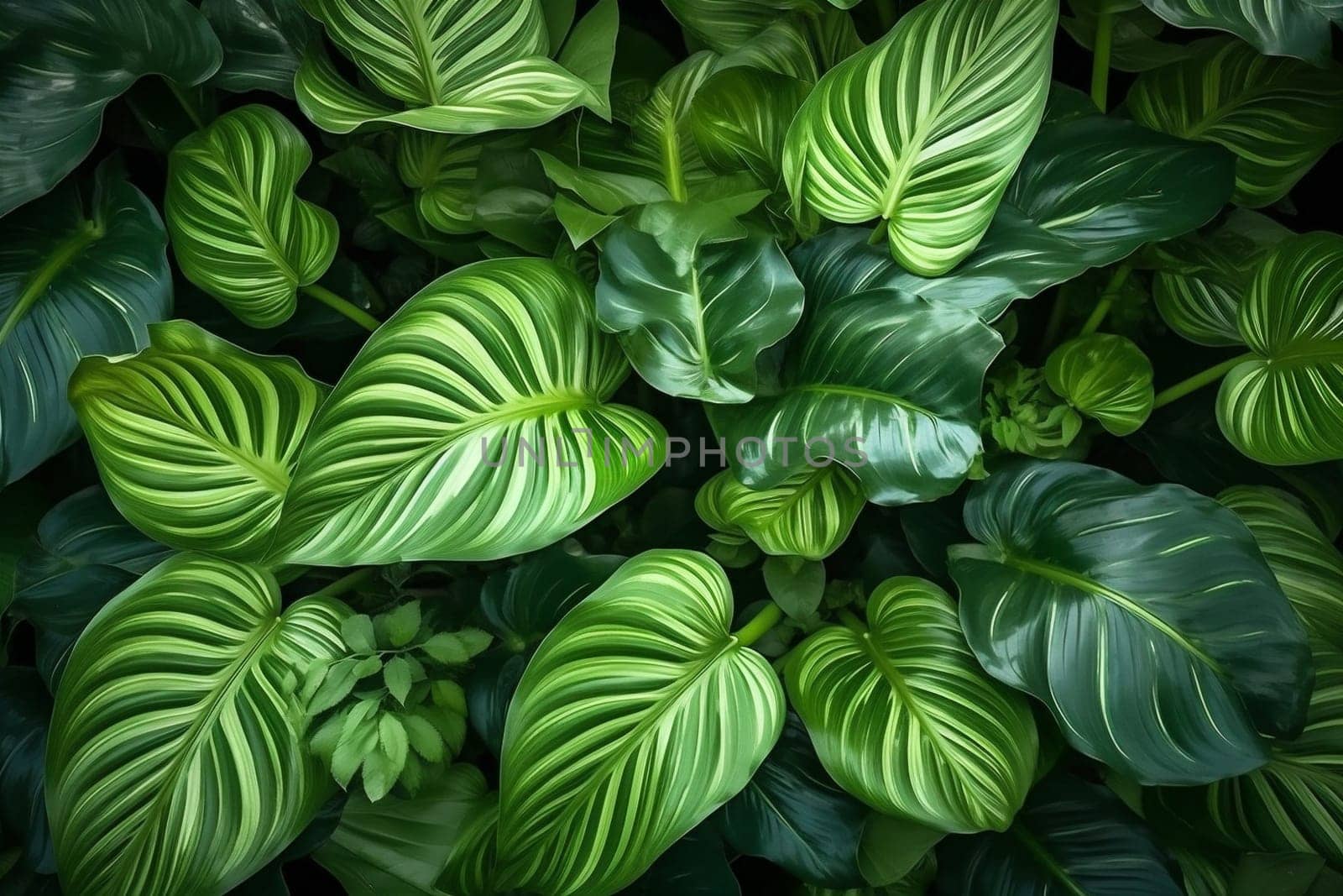 leaf tropical forest background palm green tree design nature jungle colourful. Generative AI. by Vichizh