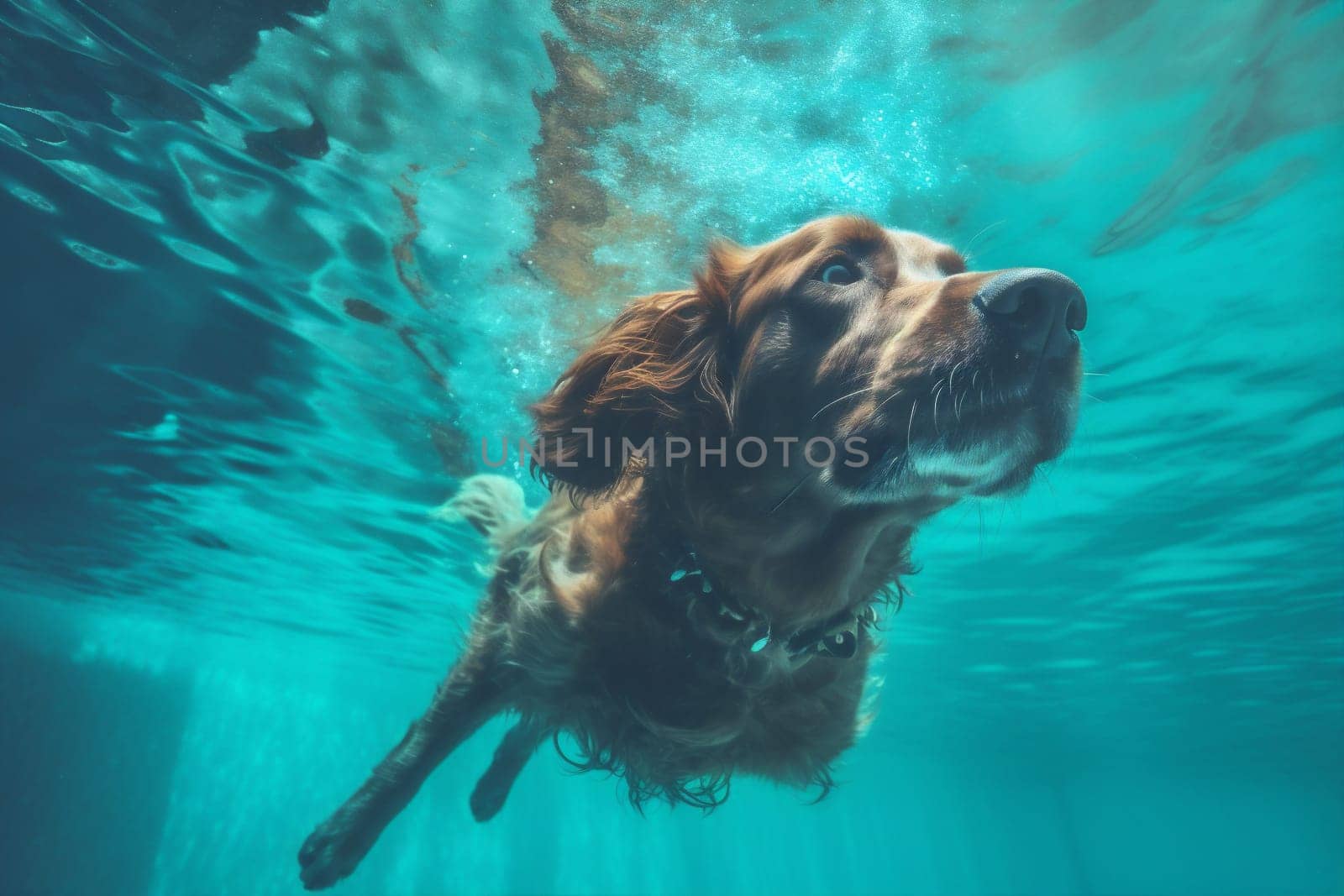 dog pool fun vacation water puppy underwater snorkeling swimming funny. Generative AI. by Vichizh