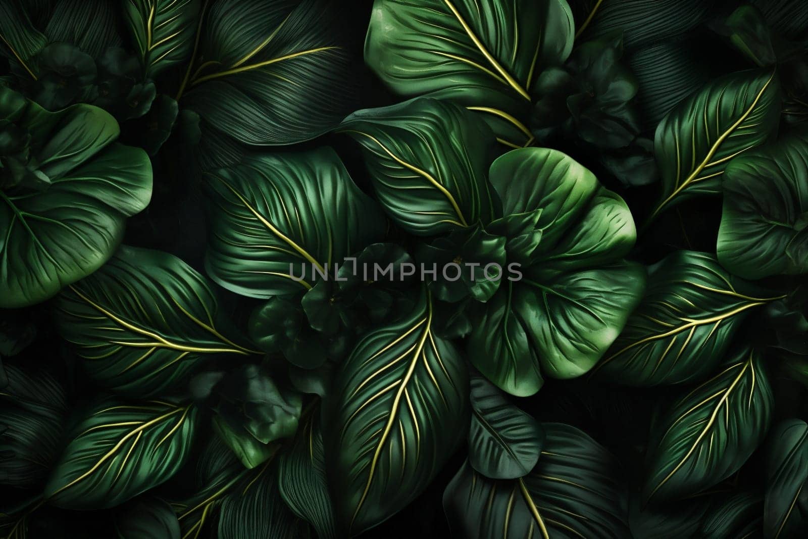green abstract jungle leaf colourful palm tropical nature forest background tree. Generative AI. by Vichizh