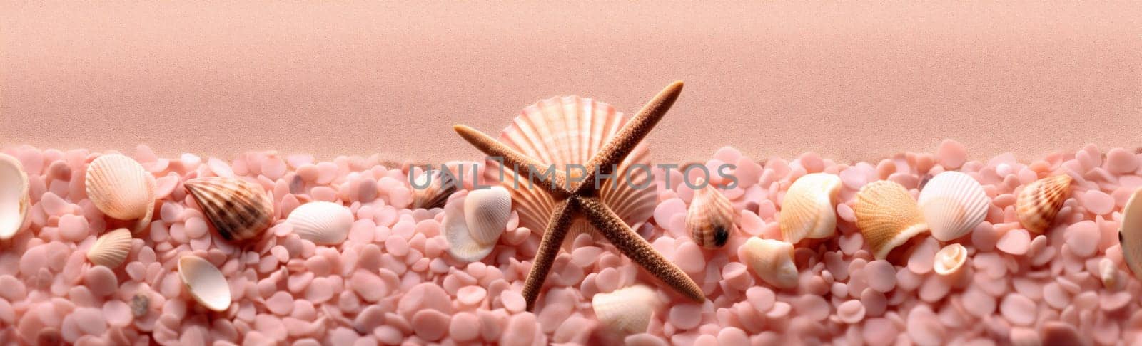 ocean banner beach holiday sea summer sand tropical nature shell. Generative AI. by Vichizh