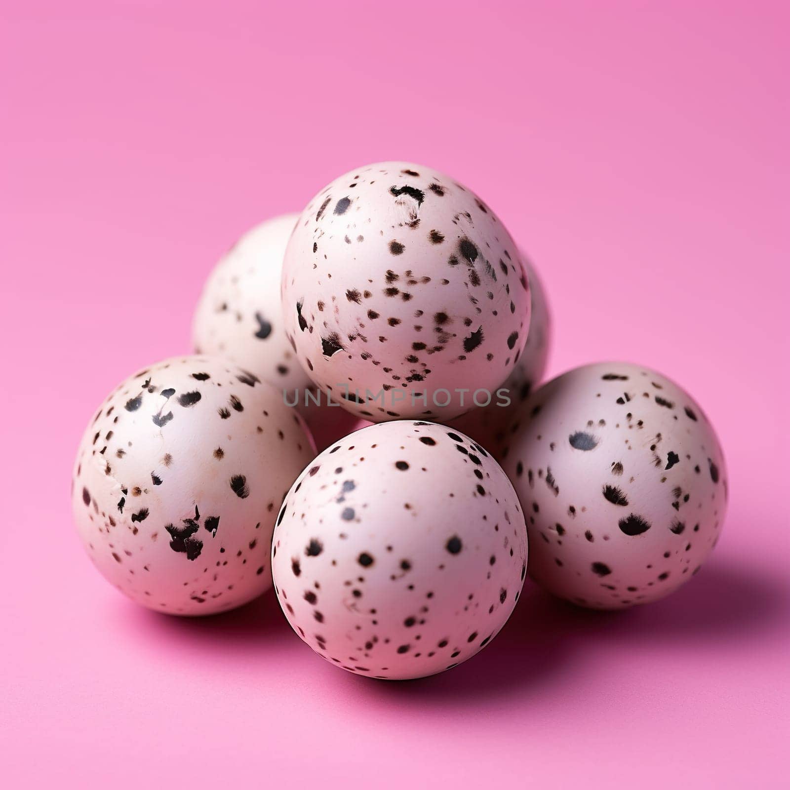Quail eggs on a pink background.