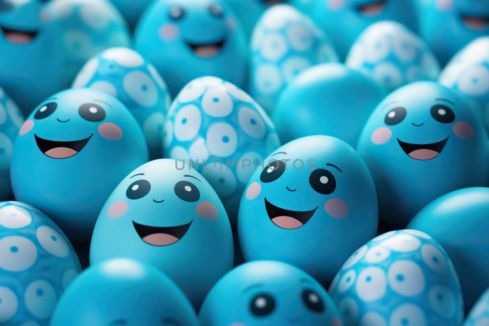 Blue Easter eggs with smiles. Easter background.