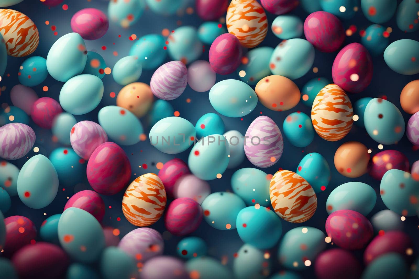 Easter background with colored eggs and blur.