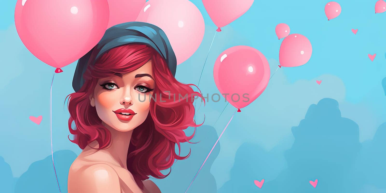 Portrait of pretty young woman with a pink balloons, pink color and girl concept by Kadula
