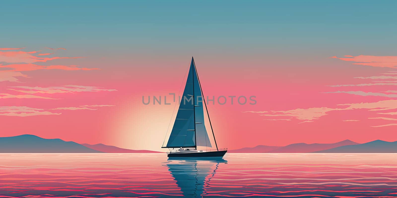 Yacht at sea during lovely summer sunset, sailing at sea by Kadula