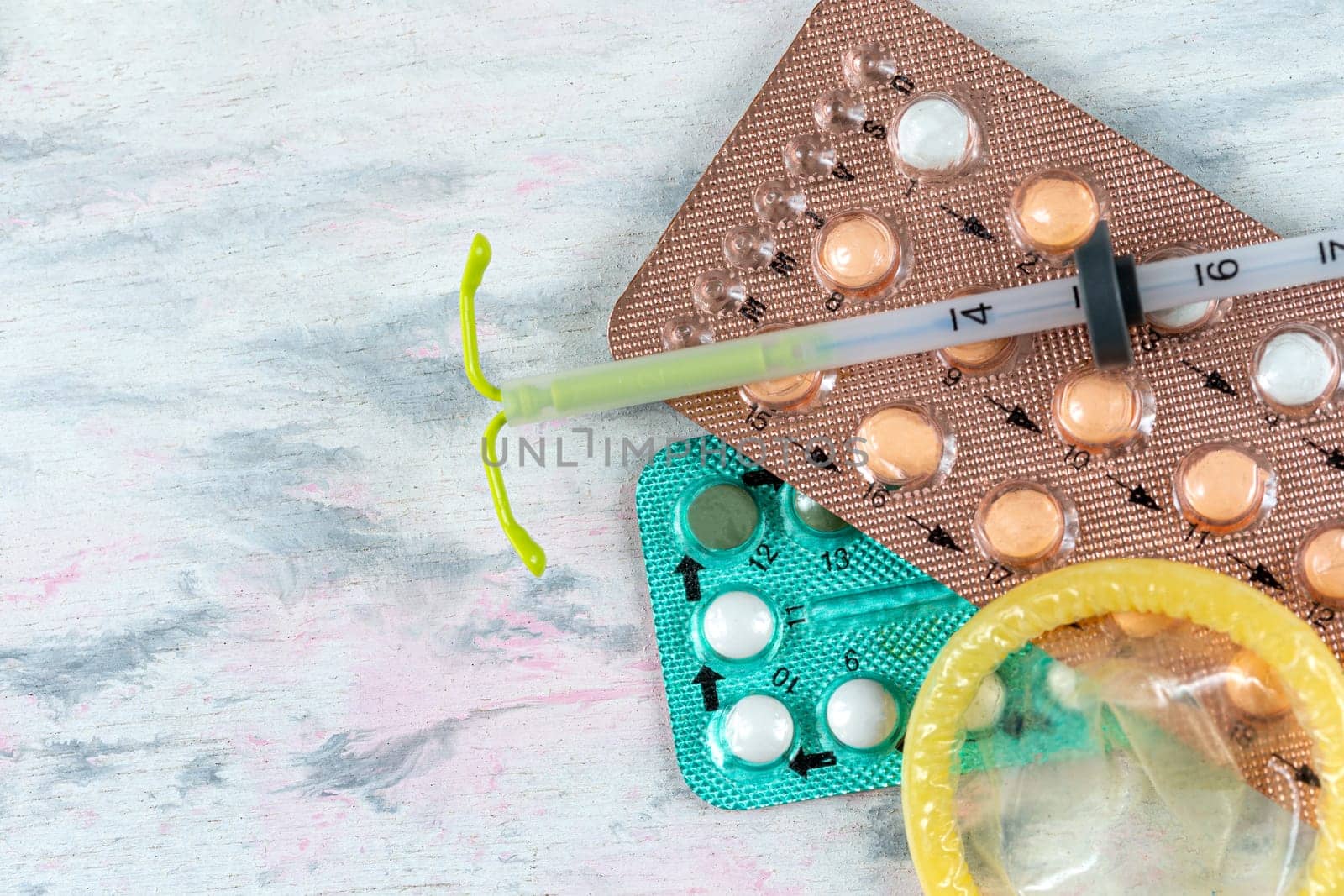 Pregnancy test and birth control pills , contraception and protection concept, health and medicine. by JPC-PROD