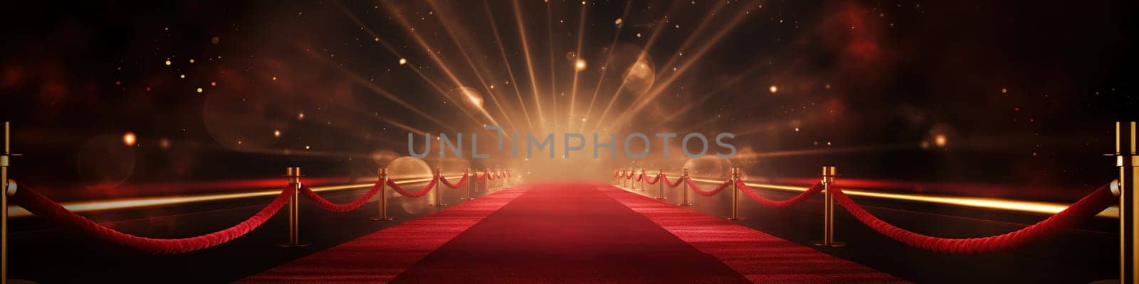Red carpet with a flares and glowing effects in the end as banner