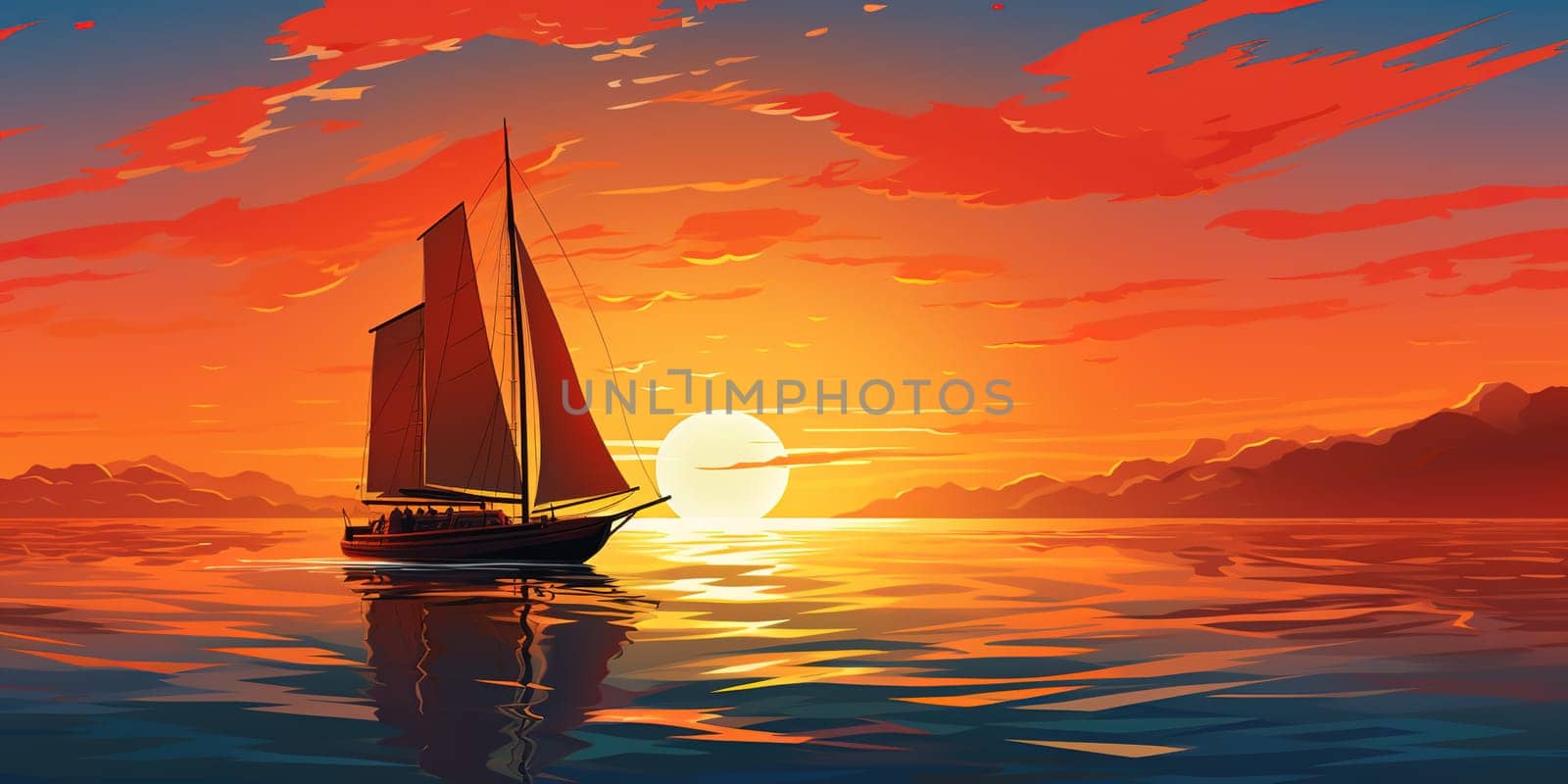 Yacht at sea during lovely summer sunset, sailing at sea by Kadula