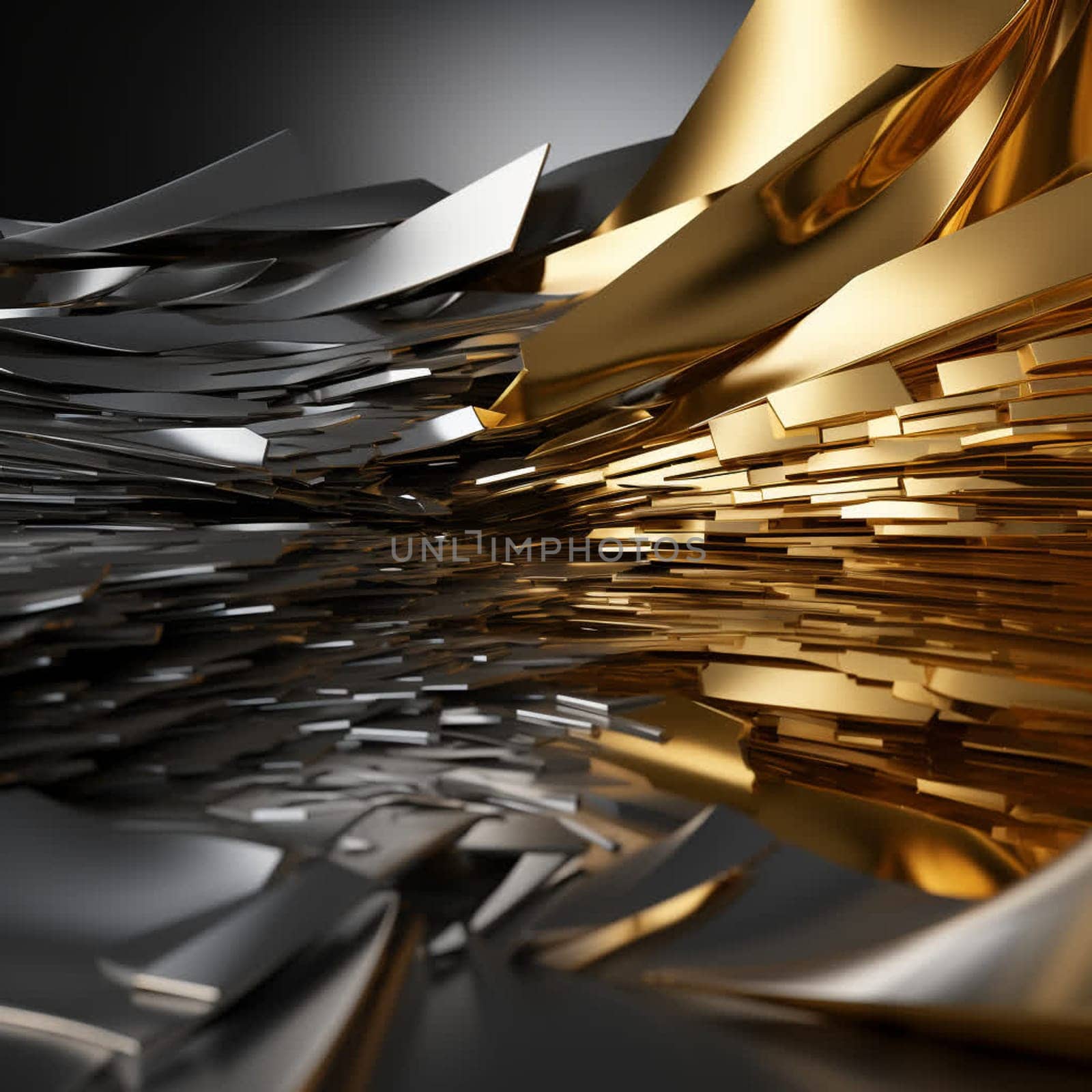 Image of geometric plates made of precious metal. Gold and platinum, cracks, faults.