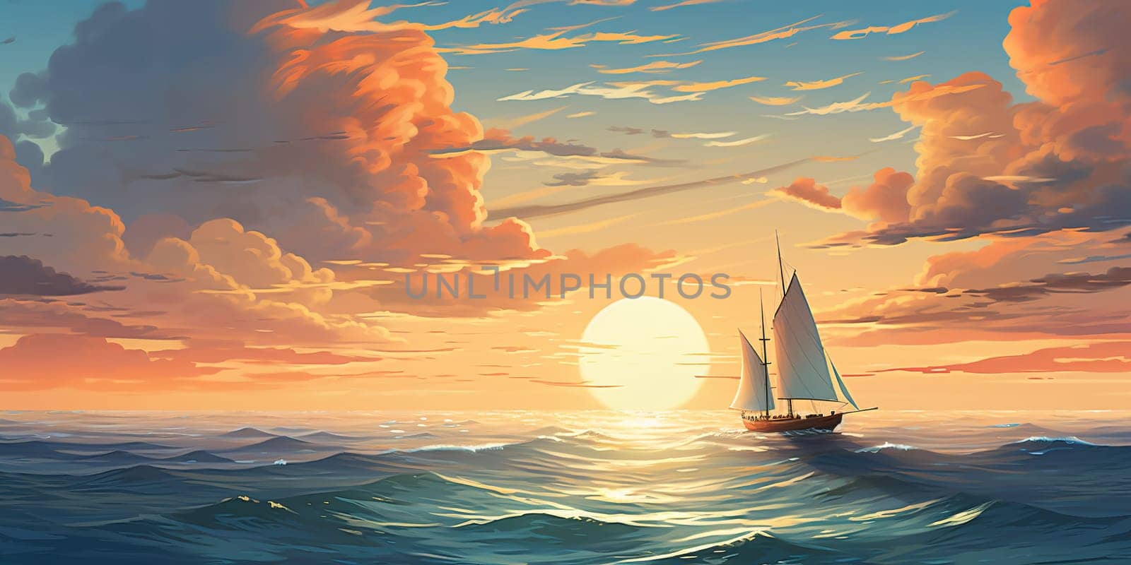 Yacht at sea during lovely summer sunset, sailing at sea by Kadula