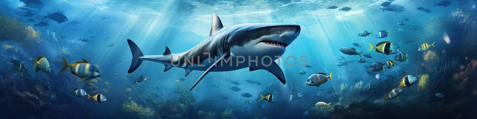 Shark underwater by the coral at sea, nature concept by Kadula