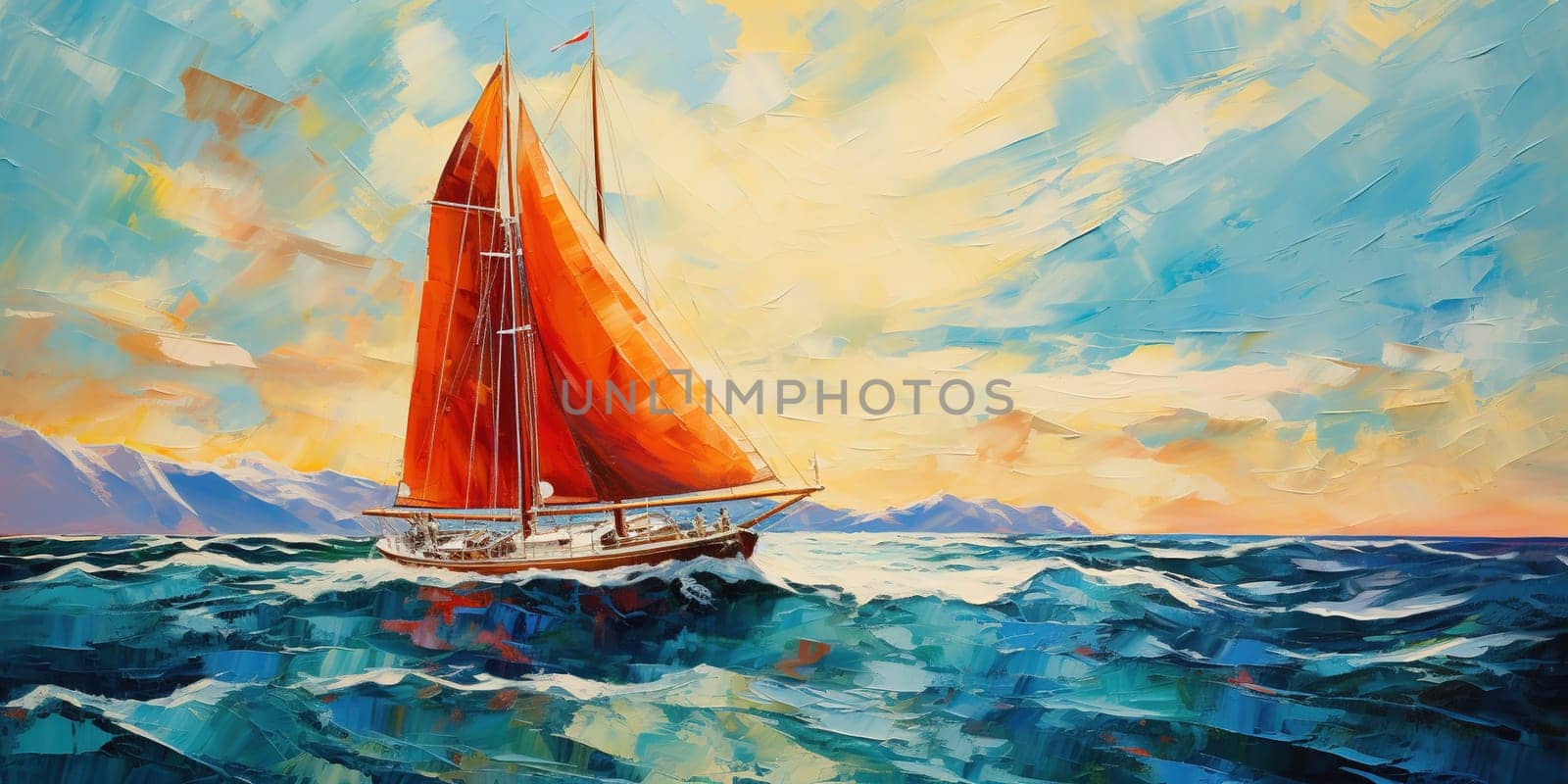Yacht at sea during lovely summer sunset, sailing at sea by Kadula