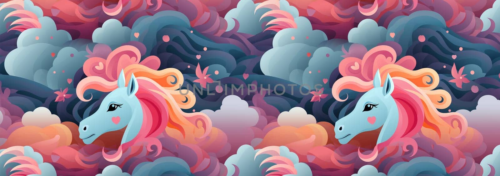 Unicorn design pattern landscape fantasy. Seamless kids princess style and unicorn illustration background pattern pastel