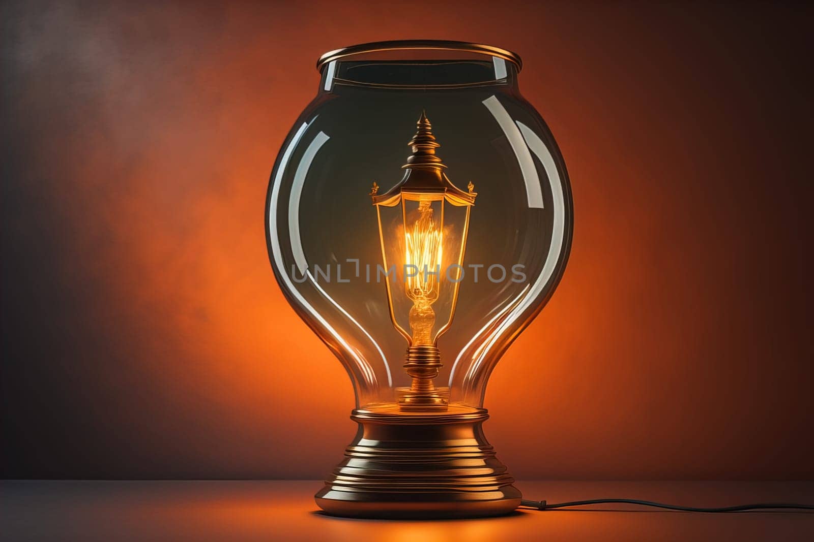 Lantern with glowing light on dark background. ai generative