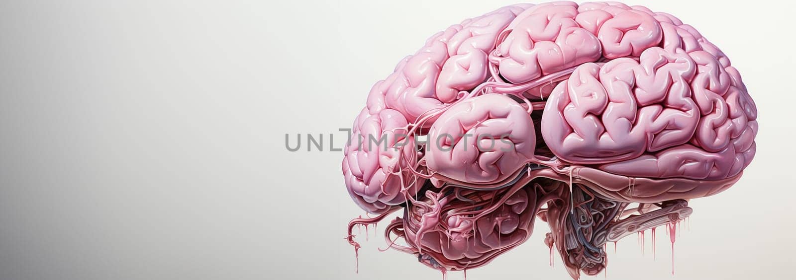 Colorful human brain on white background. Left right human brain concept. Creative part and logic part with social and business doodle watercolor design copy space. Concept human thinking by Annebel146