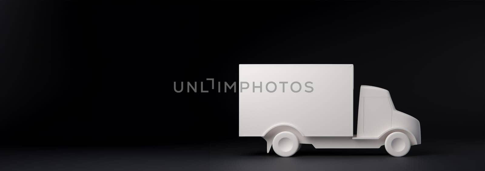 3D delivery truck mockup van on black background, lorry, side view. White empty van template for advertising. Freight transportation, delivery of goods, goods, products. Modern flat illustration isolated. Copy space transportation concept by Annebel146