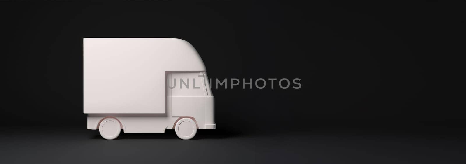 3D delivery truck mockup van on black background, lorry, side view. White empty van template for advertising. Freight transportation, delivery of goods, goods, products. Modern flat illustration isolated. Copy space transportation concept by Annebel146