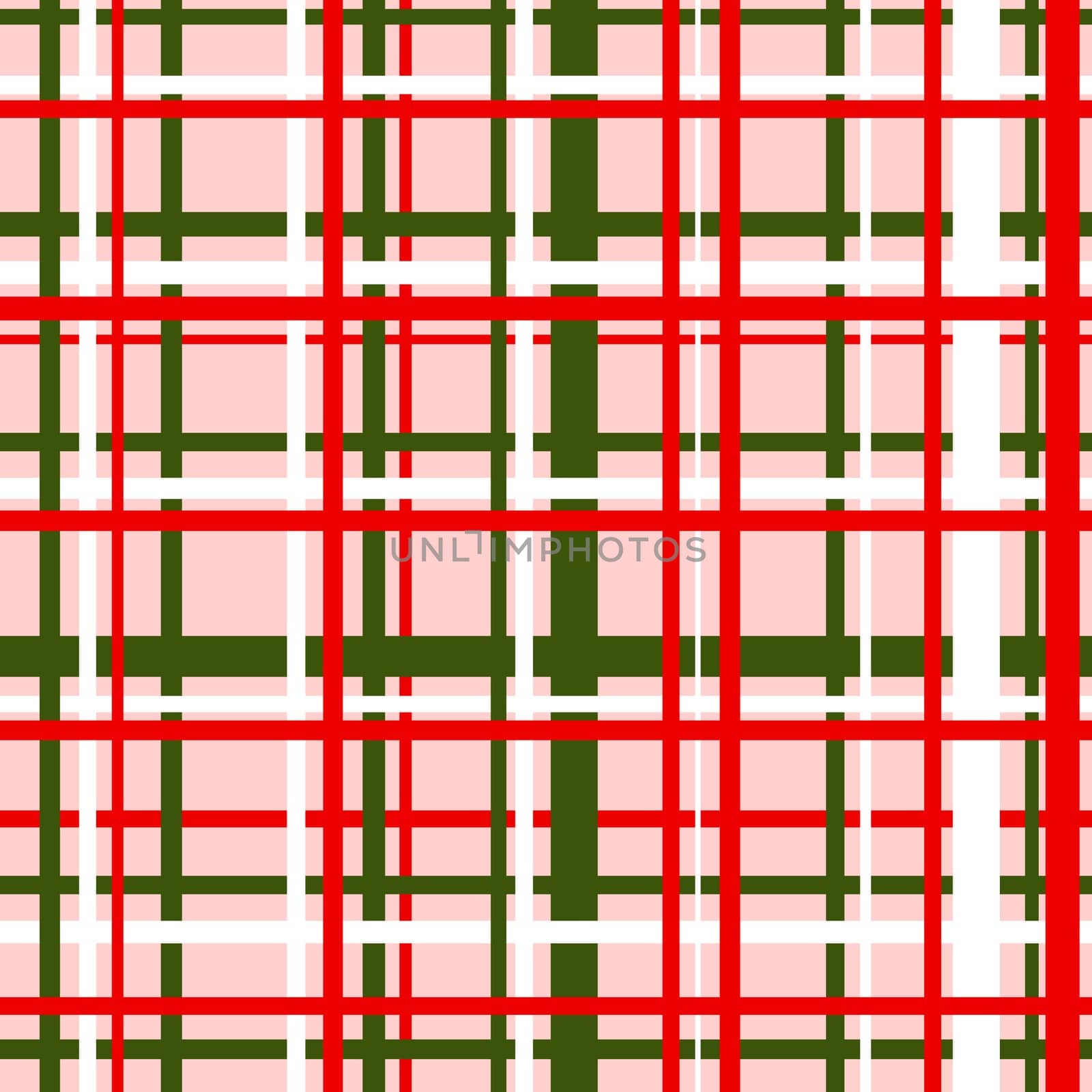 Hand drawn seamless pattern of plaid tartan checkered textile print in red green white Christmas. Checks squares lines in abstract geometric modern colorful design. For wallpaper classic nursery decor. by Lagmar