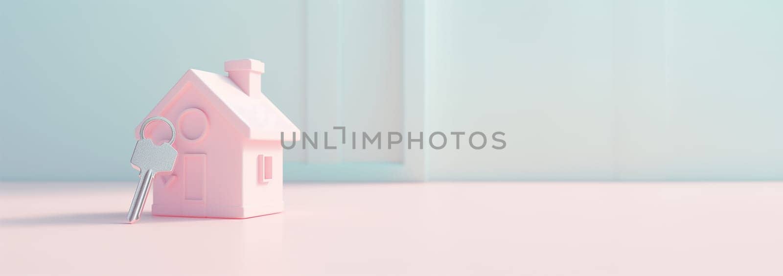 Miniature house pastel 3d illustration of a small house. Concept for buying or renting new house. Real estate investment Mortgage Copy space New home Space for text