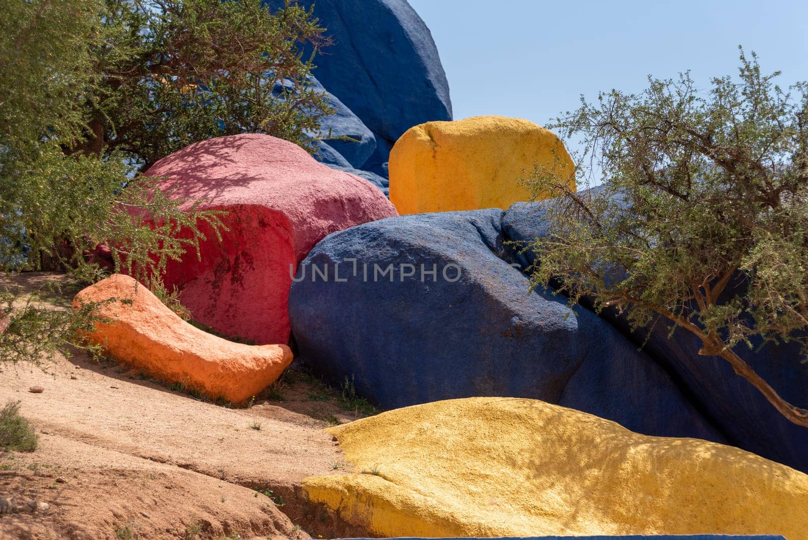 Famous painted rocks in the Tafraoute valley in South Morocco