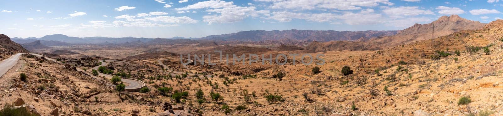 Great panoramic view on Tafraoute valley in the Anti-Atlas mountains, Morocco