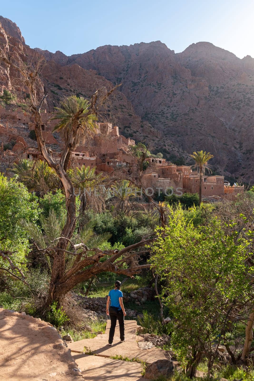 Beautiful little village Oumesnat with typical clay houses in the Anti-Atlas mountains of Morocco