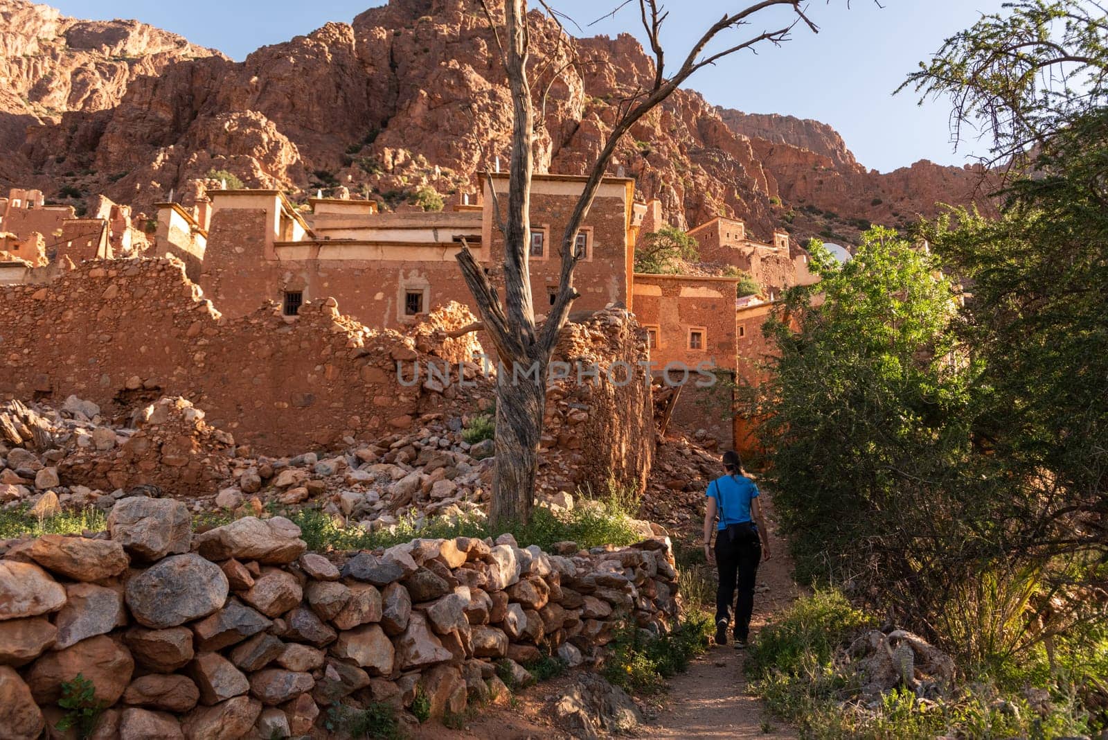 Beautiful little village Oumesnat with typical clay houses in the Anti-Atlas mountains of Morocco