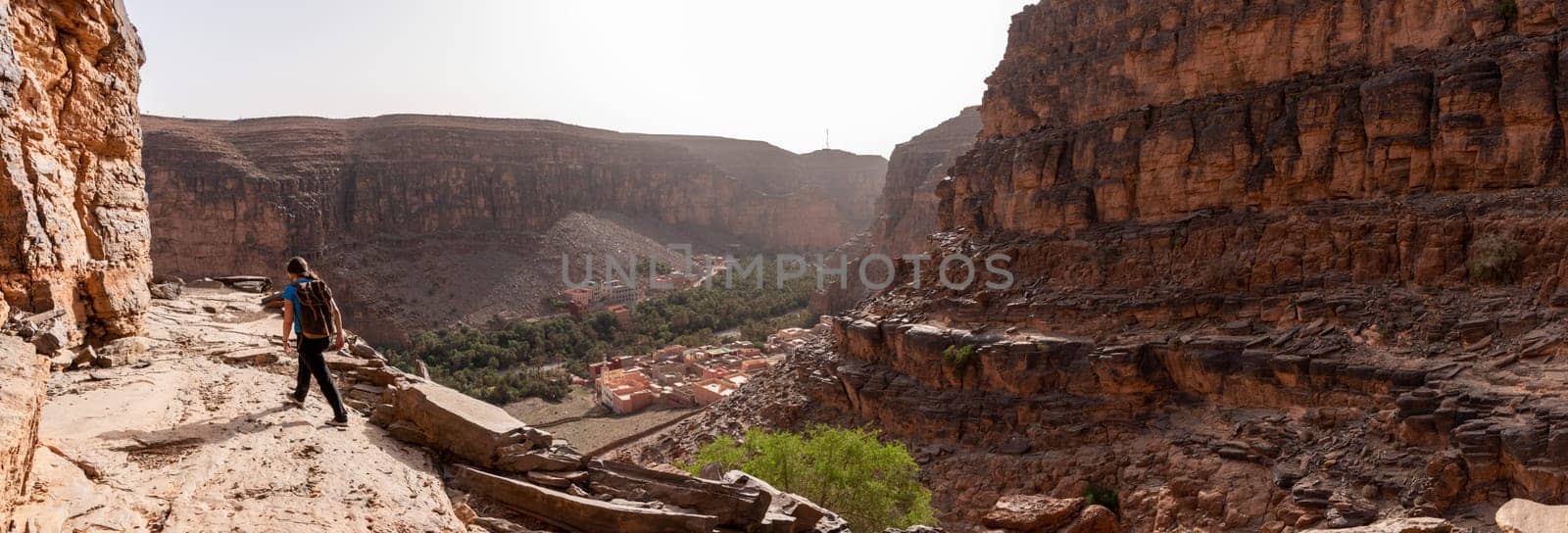 Panoramic view of famous Amtoudi gorge in the Anti-Atlas mountains, Morocco