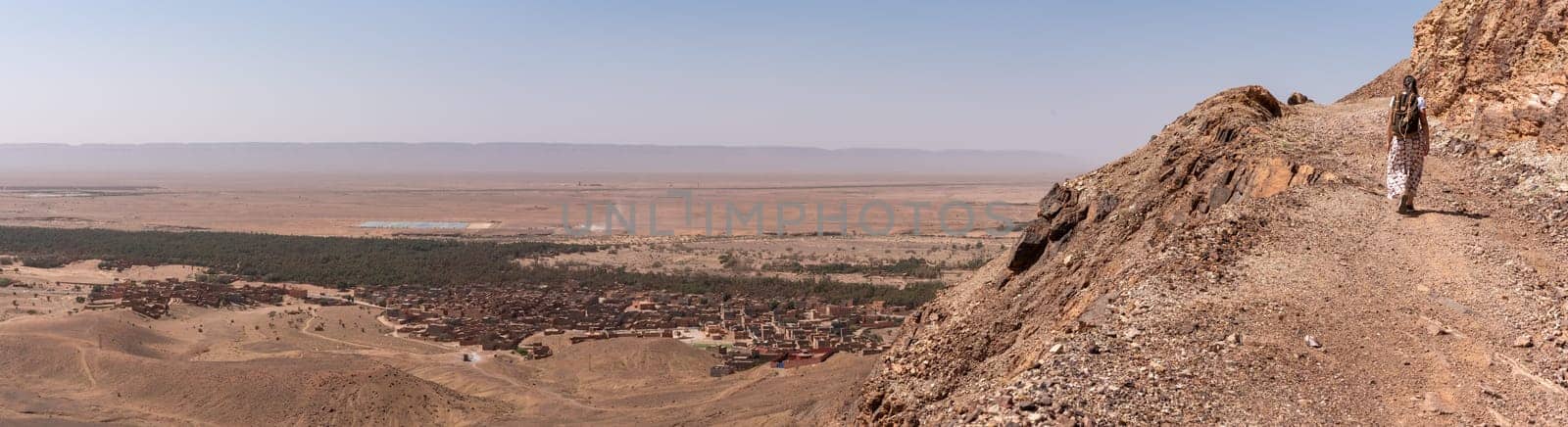 Magnificent panoramic view from Mount Zagora into the Draa valley, Morocco