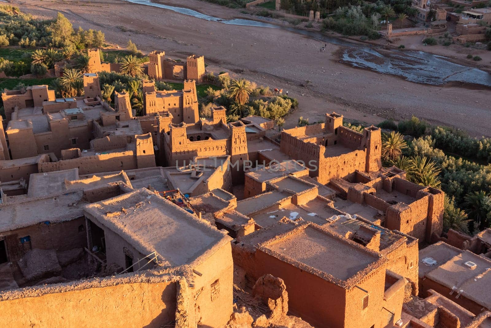 Scenic historic clay houses in the ancient UNESCO town of Ait Ben Haddou in Morocco