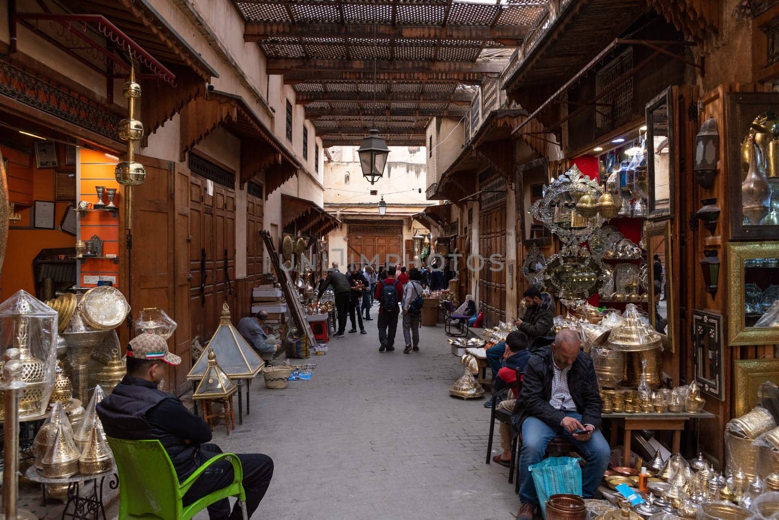 Famous Seffarine souk in the medina of Fes, Morocco