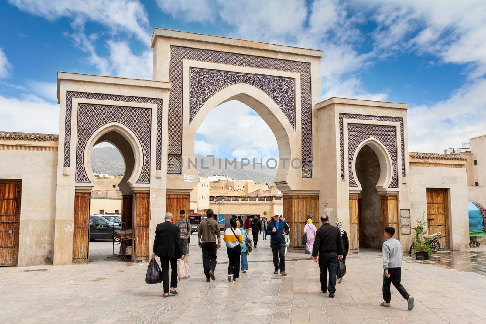 Iconic city gate Bab Rcif in the medina of Fes, Morocco